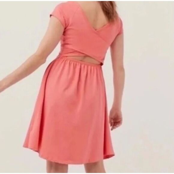 NWT Pact Womens Pink Open Back Mini Dress Sz M Criss Cross Flare Organic - Picture 4 of 9